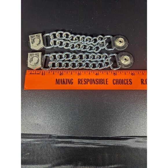 2 POW/MIA MILITARY VET. DIAMOND CUT CHROME CHAIN MOTORCYCLE VEST EXTENDERS USA - Picture 6 of 6